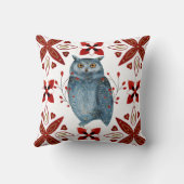 ノルディックブルーフクロウ水彩フォークアート クッション (裏面)