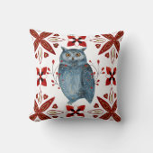 ノルディックブルーフクロウ水彩フォークアート クッション (正面)