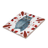 ノルディックブルーフクロウ水彩フォークアート タイル (側面)