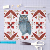 ノルディックブルーフクロウ水彩フォークアート 薄葉紙 (クラフト)