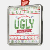 ノルディックレッドグリーンニット醜いセーターのクリスマスタッキー メタルオーナメント (左)