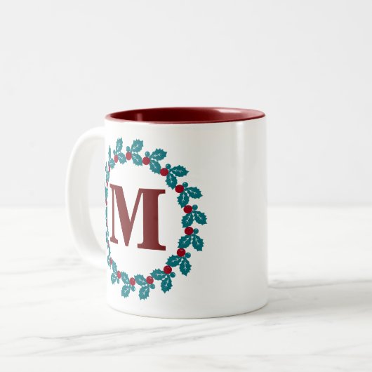 ノルディックレッドブルーホリデイリースモノグラムイニシャル ツートーンマグカップ (正面左)