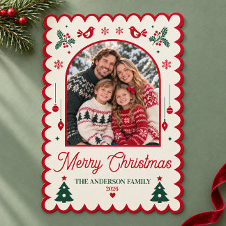 ノルディックレッド フォークアート ファミリーフォト クリスマスカード