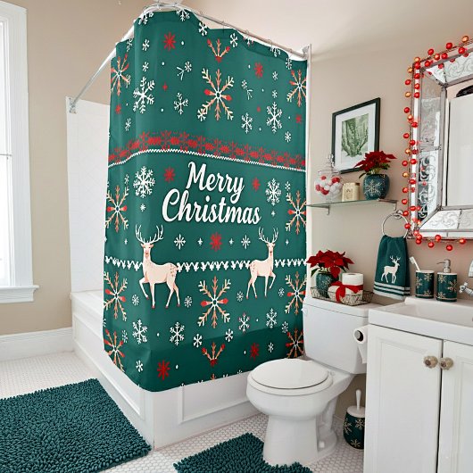 ノルディック柄のクリスマス シャワーカーテン