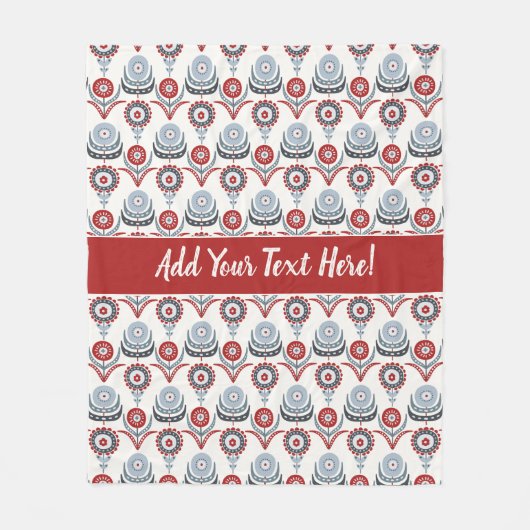 ノルディック赤白青チャーコールグレーフラワーズ フリースブランケット (正面)