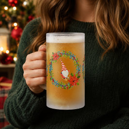 ノルディック+グノームとクリスマスリースの中のスキーヤー フロストグラスビールジョッキ