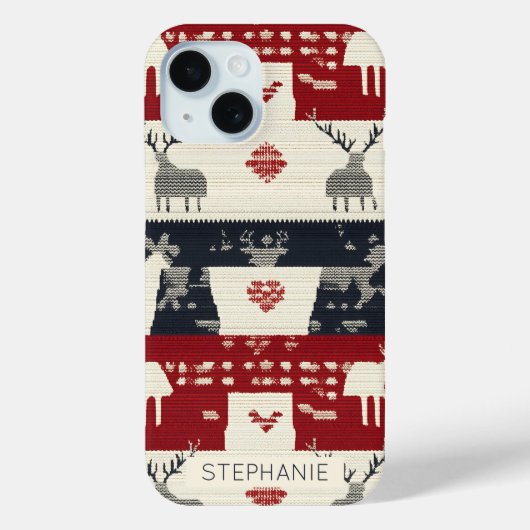 ノルディック+トナカイ+雪の結晶のニット柄 Case-Mate iPhoneケース (裏面)