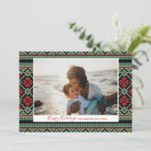 ノルディック フローラル ポインセチア ハッピー ホリデイズ フォト シーズンカード (スタンド正面)