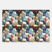 ノルディッモダンクウィンタータウンコージーハウスパターンブルー ラッピングペーパーシート (正面3)