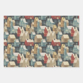 ノルディッモダンクウィンタータウンコージーハウスパターンブルー ラッピングペーパーシート (正面2)