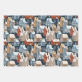 ノルディッモダンクウィンタータウンコージーハウスパターンブルー ラッピングペーパーシート (正面)
