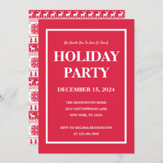 ノルディッモダンク赤と白パタンホリデーパーティー 招待状
