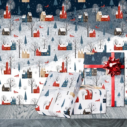 ノルディッ素朴ドウィンターマウンテンビレッジレッドキツネ ラッピングペーパー