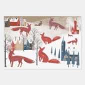 ノルディッ素朴ドウィンターレッドキツネスノーマウンテンビレッジ ラッピングペーパーシート (正面2)
