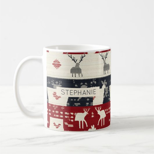 ノルディッ素朴ドトインデナー&スノーフレーク | ニット模様 コーヒーマグカップ (左)