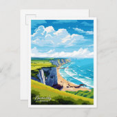 ノルマンディフランスアートトラベルヴィンテージイラストレーション ポストカード (正面/裏面)