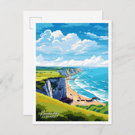 ノルマンディフランスアートトラベルヴィンテージイラストレーション ポストカード (正面/裏面)