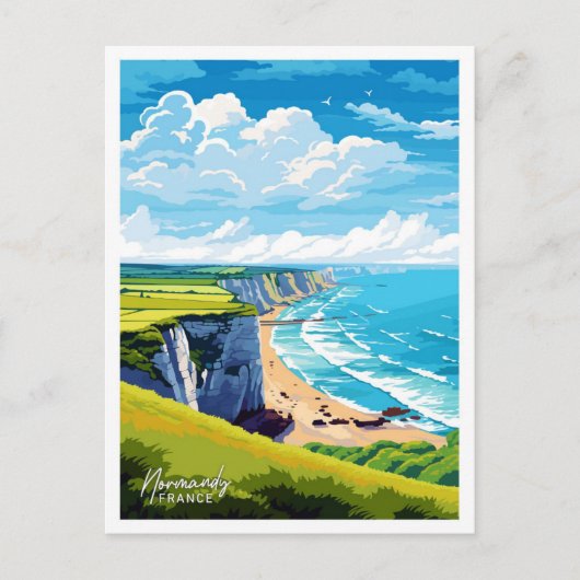 ノルマンディフランスアートトラベルヴィンテージイラストレーション ポストカード (正面)