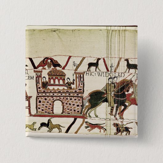 ノルマンディーの公爵へのバイユーのタペストリーの伯爵ハロルド 缶バッジ (正面)