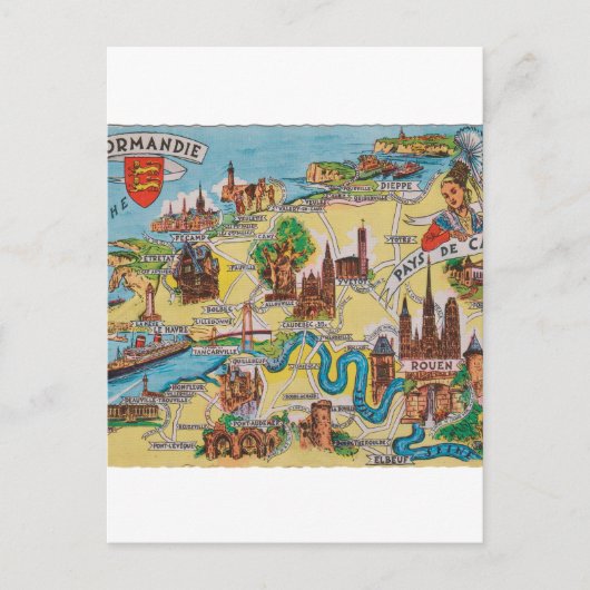 ノルマンディーの古い地図 ポストカード (正面)