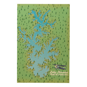 ノルマン湖サウスカロライナのレトロな地図 ウッドウォールアート