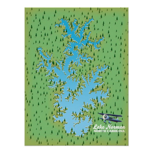 ノルマン湖サウスカロライナのレトロな地図 ポスター (正面)