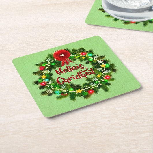ノレイグチェリジルスコティッシュクリスマス スクエアペーパーコースター (アングル)