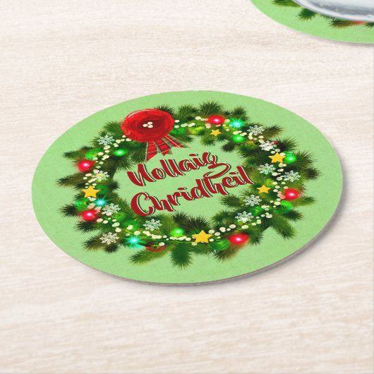 ノレイグチェリジルスコティッシュクリスマス ラウンドペーパーコースター (アングル)