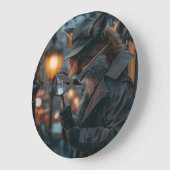 ノワールで狡猾なキツネの探偵 ラージ壁時計 (傾斜)