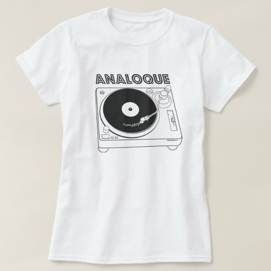 ノンストップAnaloque -ターンテーブルとのクールな80sデザイン Tシャツ (デザイン正面)