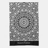 ノンナのキッチンモノクロ曼荼羅の模様 キッチンタオル (縦)