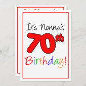 ノンナの70歳の節目の誕生日パーティーお祝い 招待状 (正面/裏面)