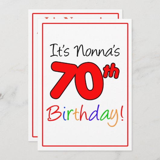ノンナの70歳の節目の誕生日パーティーお祝い 招待状 (正面/裏面)