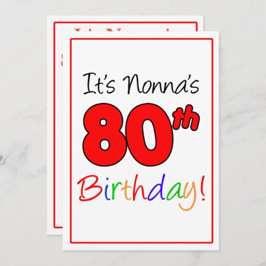 ノンナの80歳の節目の誕生日パーティーお祝い 招待状 (正面/裏面)