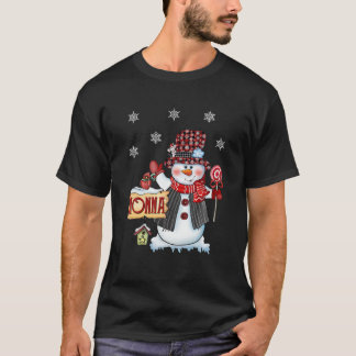 ノンナ雪だるまクリスマスキャンディーケーンレッドプレイドサンタ Tシャツ