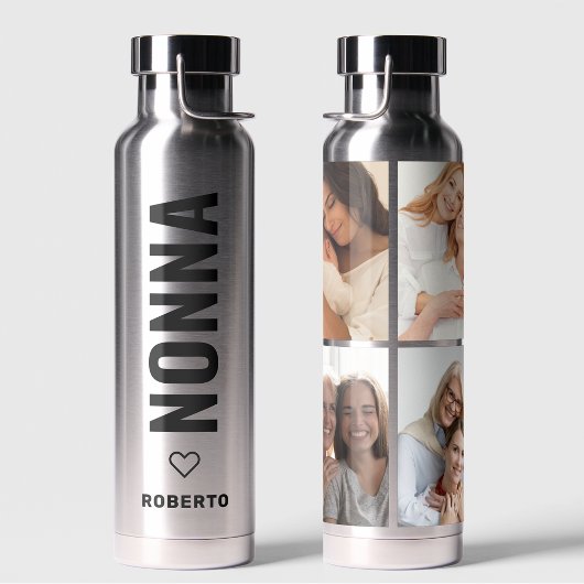 ノンナ |おばあちゃんイタリアン4フォト名前をカスタムするシルバー ウォーターボトル