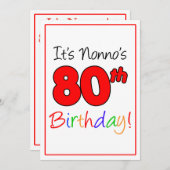 ノンノの80歳の節目の誕生日パーティーお祝い 招待状 (正面/裏面)