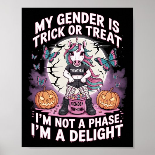 ノンバイナリーのハロウィン ユニコーン 代名詞は一時的なものではない ポスター (正面)