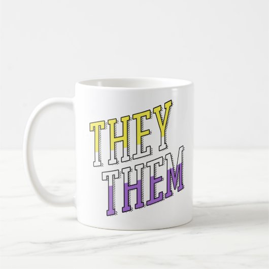 ノンバイナリーカラーのThey Them コーヒーマグカップ (左)