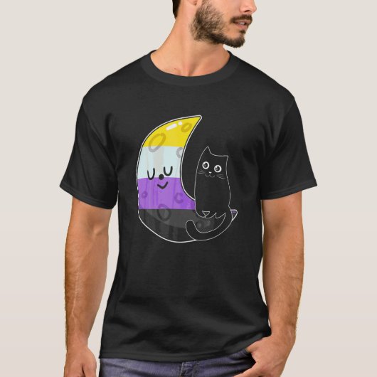 ノンバイナリー月宇宙猫LGBプライド ノンバイナリー Tシャツ (正面)
