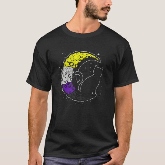 ノンバイナリー月宇宙猫LGBTプライド NBノンバイナリー Tシャツ (正面)