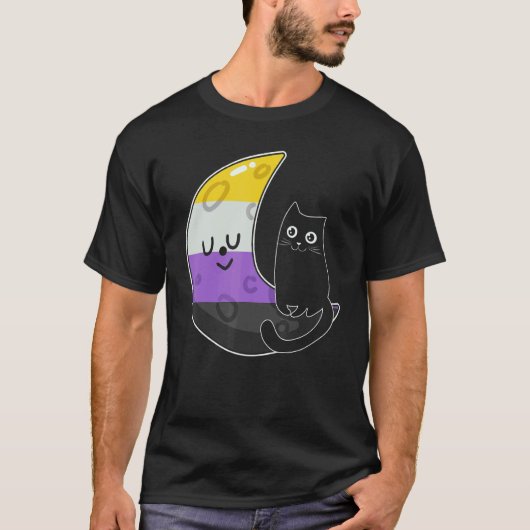 ノンバイナリー月宇宙猫LGBT Pride ノンバイナリー Tシャツ (正面)