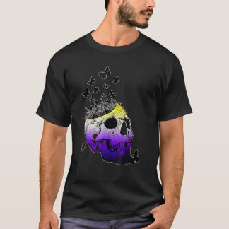 ノンバイナリー スカル ハロウィン Enby プライド 蝶々 G Tシャツ