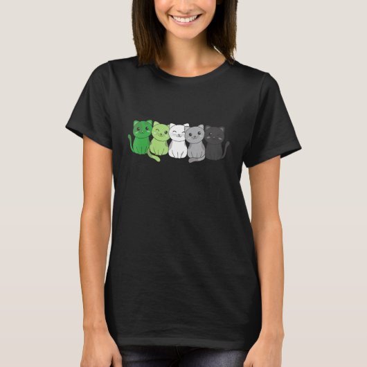 ノンバイナリー LGBTQ ネコのAromantic Pride フラグ Tシャツ (正面)