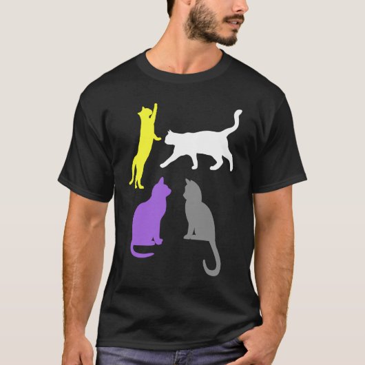 ノンバイナリー LGBTQ LGBT かわいい ネコ デザイン Tシャツ (正面)