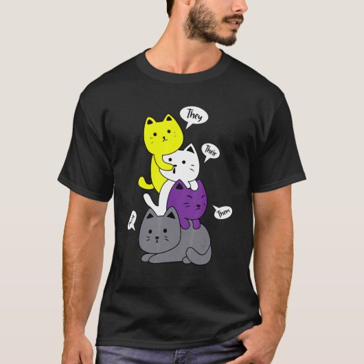 ノンバイナリー Pride 猫 LGBT They Their Them ニャー 可愛い Tシャツ (正面)