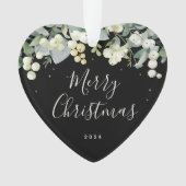 ノンフォトカスタムのスノーベリーハート型クリスマス オーナメント (正面)