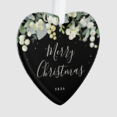 ノンフォトカスタムのスノーベリーハート型クリスマス オーナメント (正面)