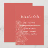 ノンフォトシンプルコーラルカラーフローラ セーブザデート (正面/裏面)