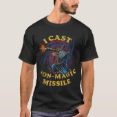 ノンマジックミサイルを唱える おもしろい魔法使いのパロディーミーム  Tシャツ (正面)